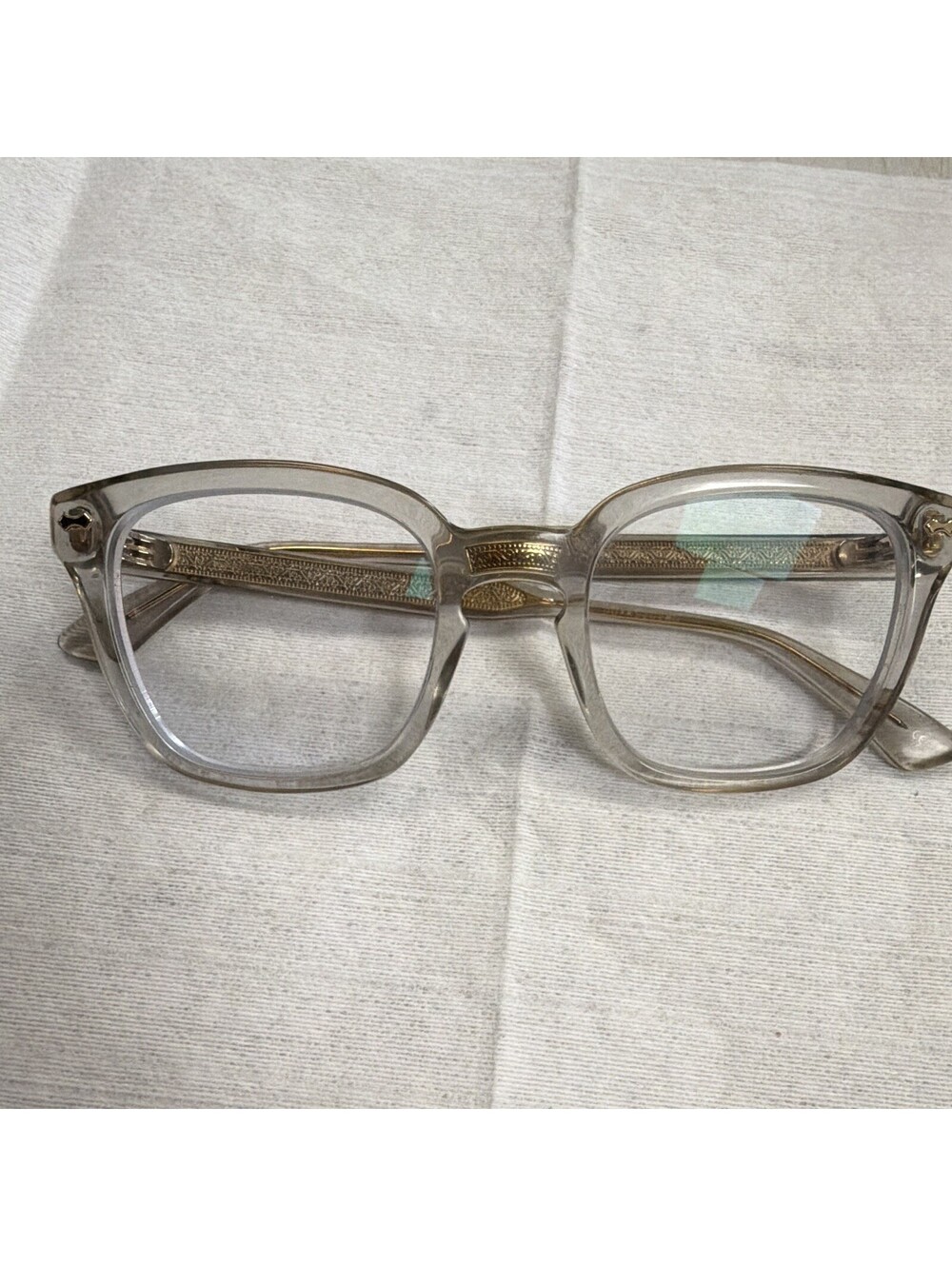 Vintage Gucci Eyeglasses Clear Crystal Gold Tone Frames Made in Italy